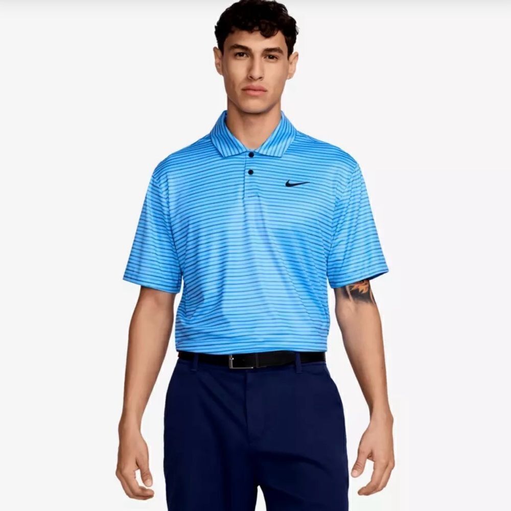 Nike Dri-FIT Tour Striped Performance Golf Polo Blue